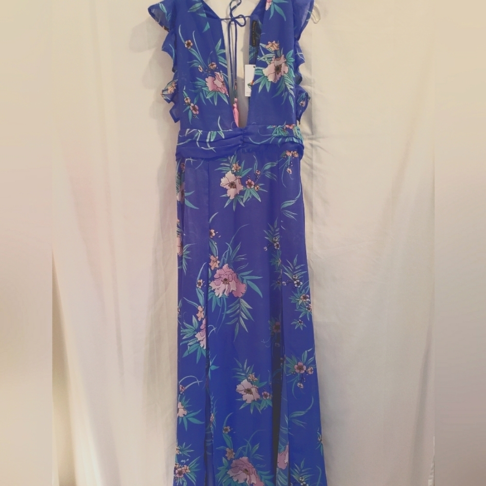 America & Beyond NWT Blue Floral Maxi Beach Cover/Dress